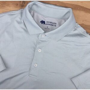 Onward Reserve Performance Polo Mens Small Gray Turquoise Stripe Golf Bear Logo